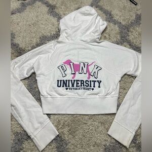 VINTAGE Y2K Victoria's Secret Pink University White Cropped Hoodie